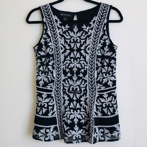 INC Black and White Embroidered Sleeveless Blouse